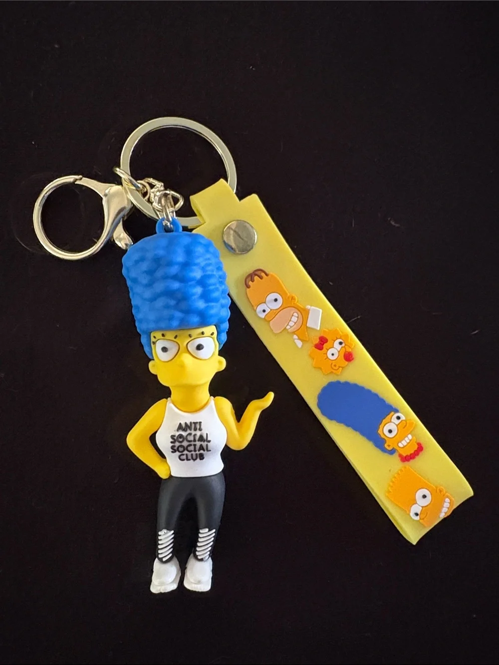 Simpsons Marge Keychain Bag Charm with Yellow Strap and Blue Hair